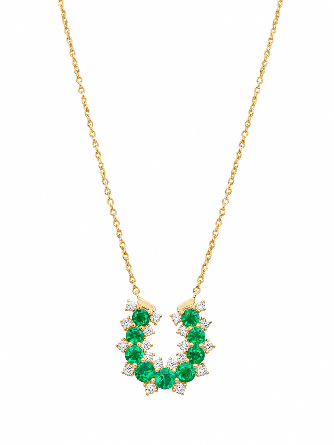 14k Yellow Gold Diamond/Emerald Lucky Horseshoe Necklace