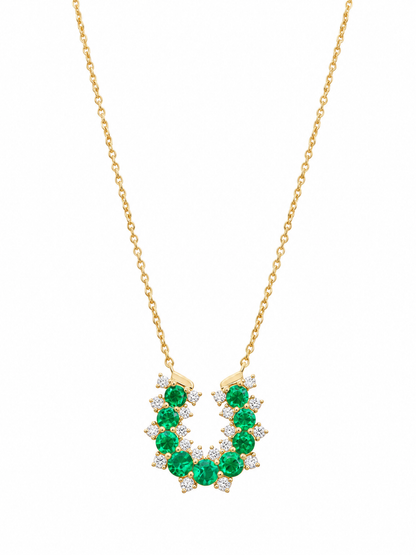 14k Yellow Gold Diamond/Emerald Lucky Horseshoe Necklace