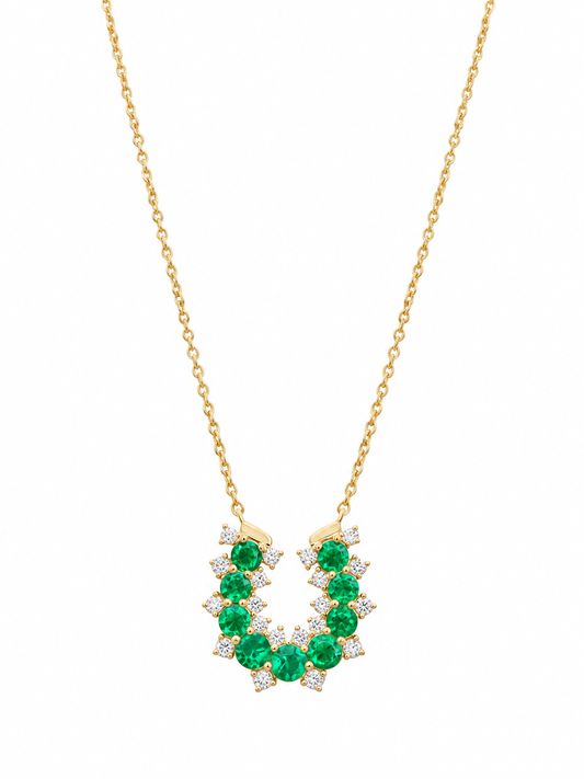 14k Yellow Gold Diamond/Emerald Lucky Horseshoe Necklace