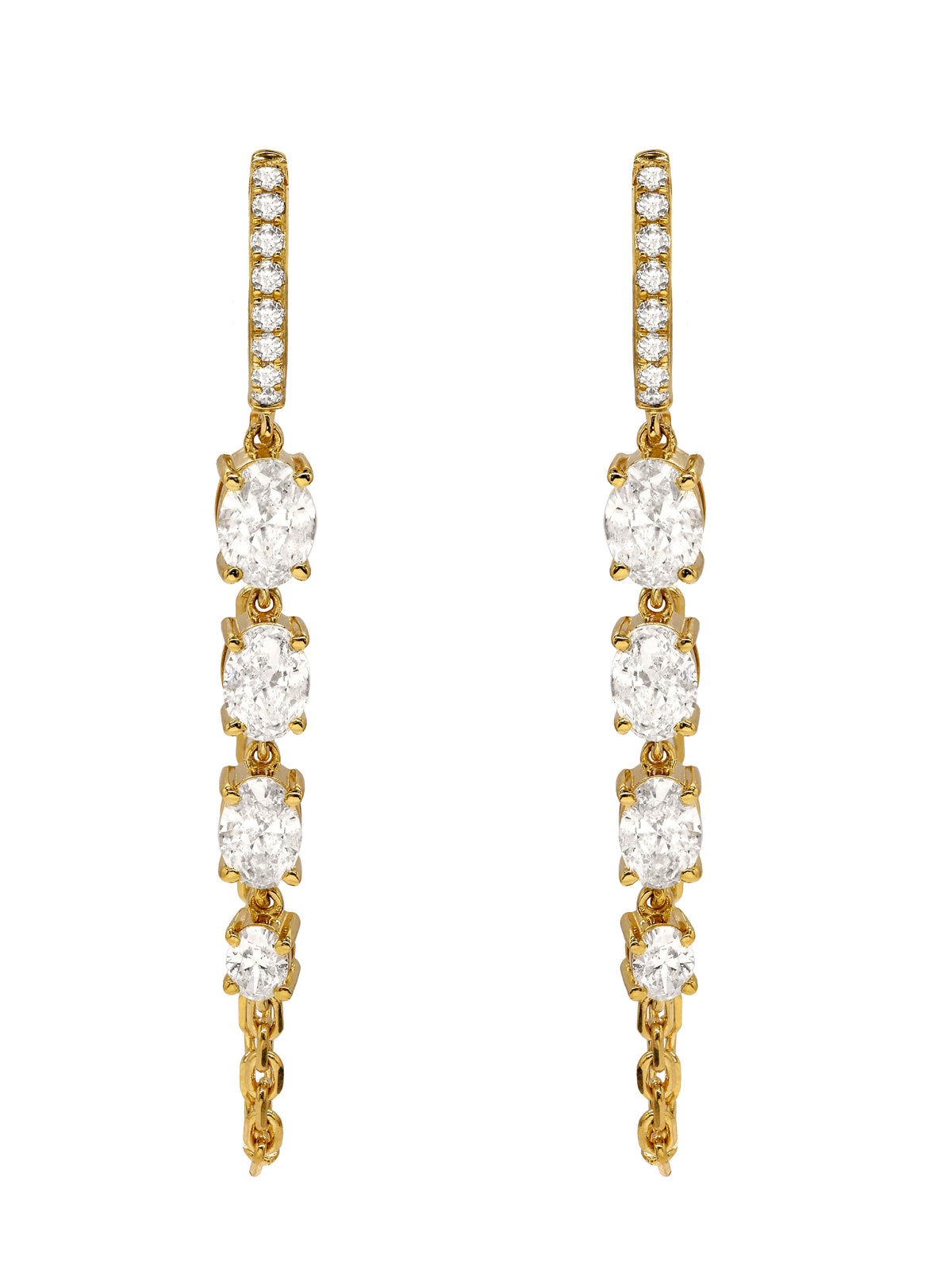14k Yellow Gold Lab Diamond Chain Huggie Earrings