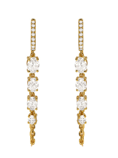 14k Yellow Gold Lab Diamond Chain Huggie Earrings