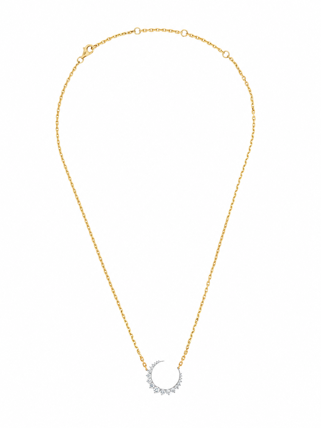 14k Yellow Gold Diamond Half Moon Necklace