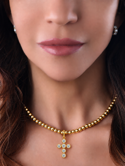 14k Yellow Gold Large Beaded Chain Necklace