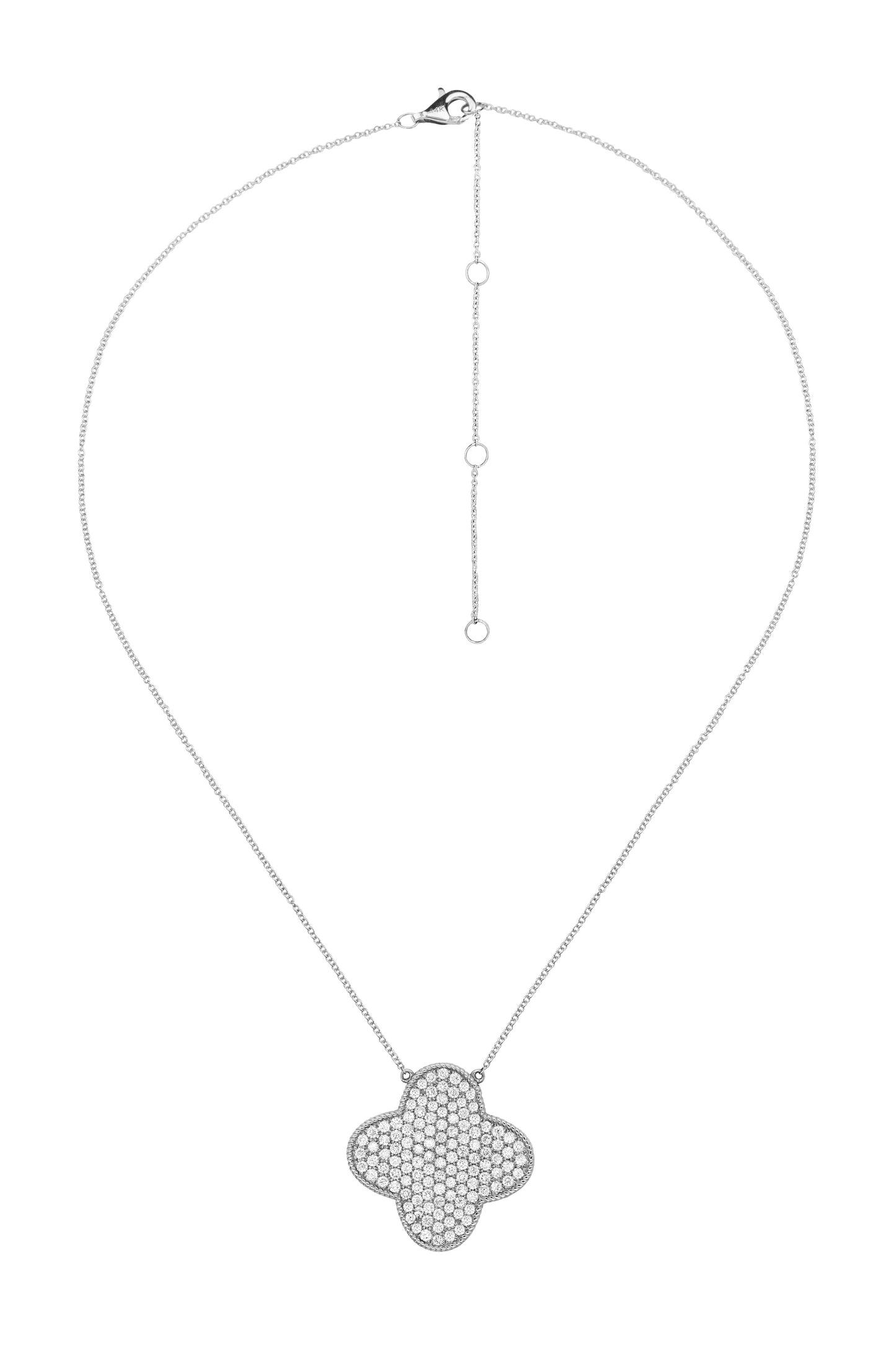 14k White Gold Diamond Large Clover Necklace
