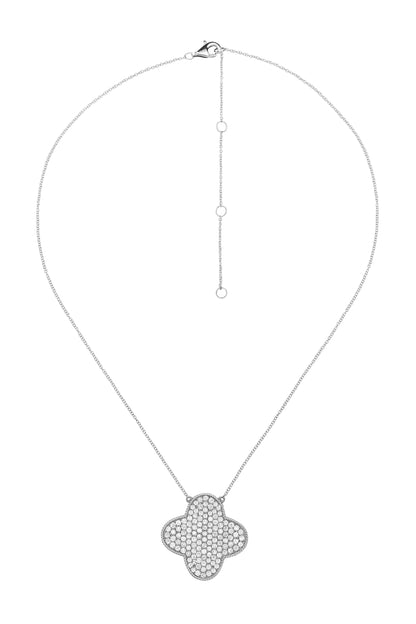 14k White Gold Diamond Large Clover Necklace