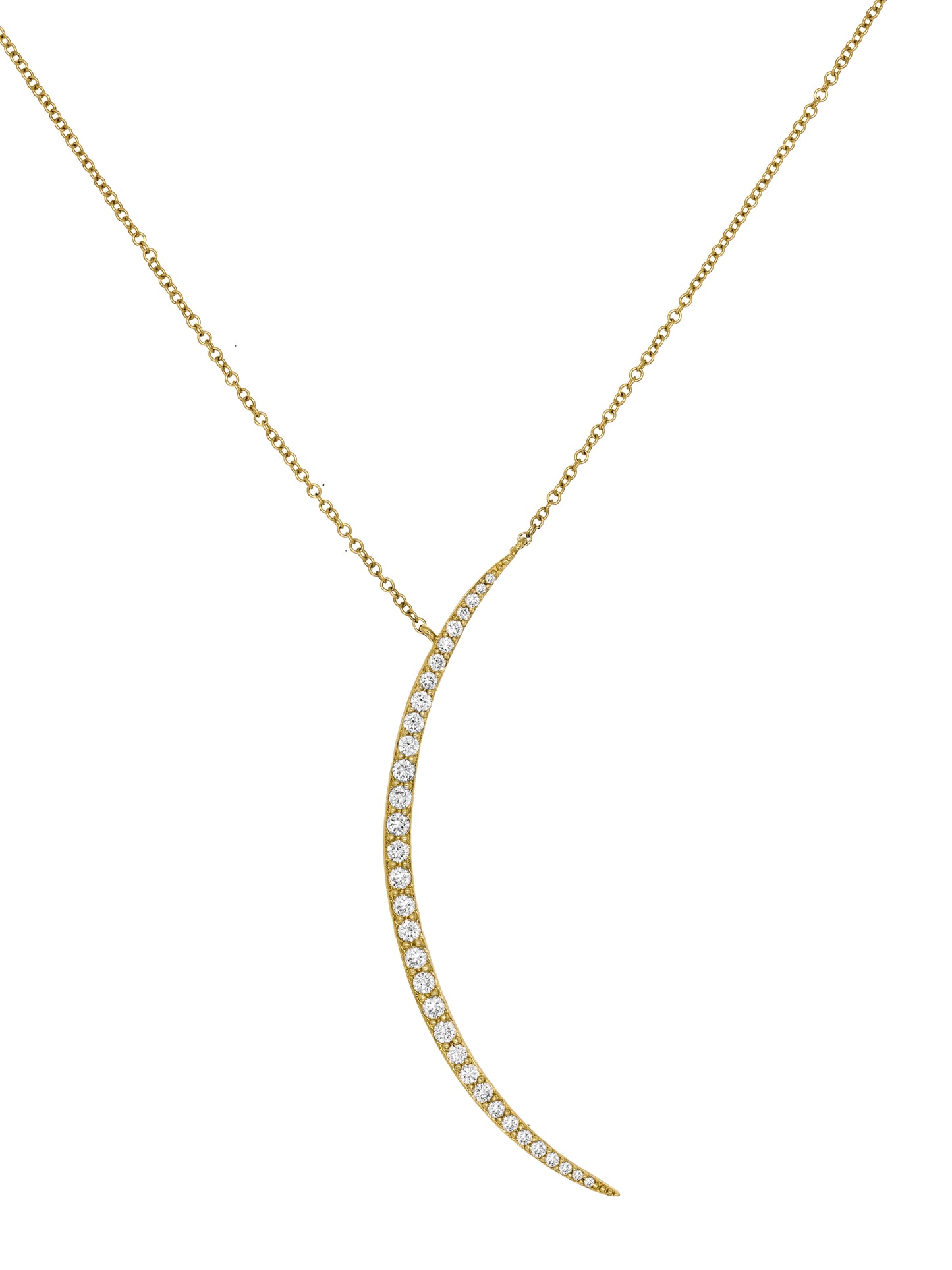 14k Yellow Gold Diamond Large Half Moon Necklace