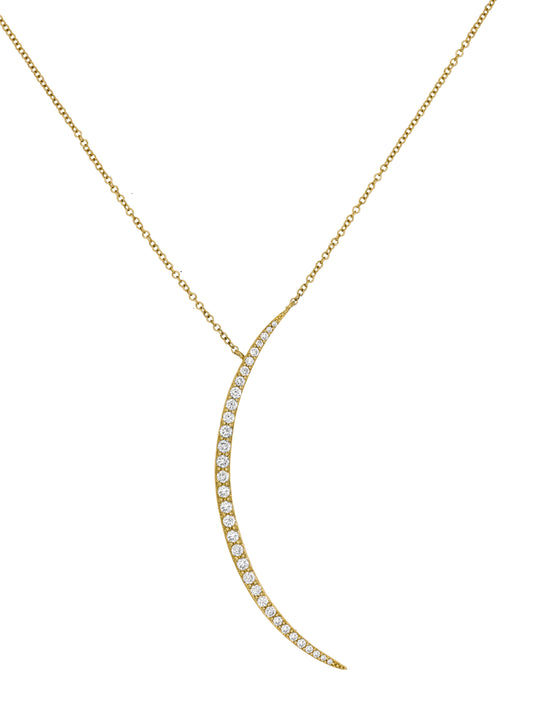 14k Yellow Gold Diamond Large Half Moon Necklace