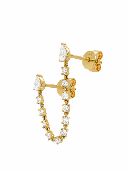 14k Yellow Gold Diamond Double Pear Post Chain Earrings