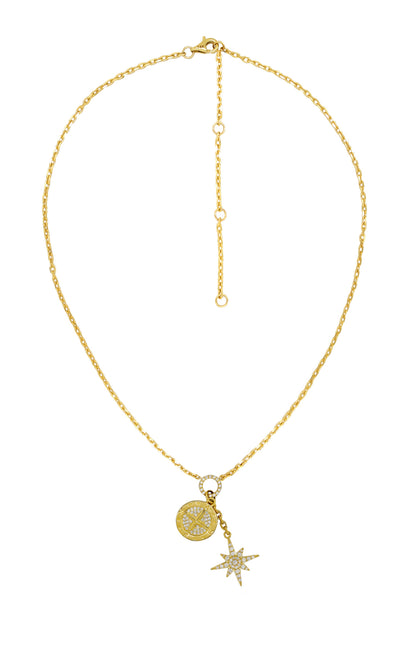 14k Yellow Gold Diamond Compass North Star Charm Necklace