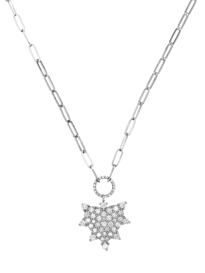 14k White Gold Diamond Heart Paperclip Necklace