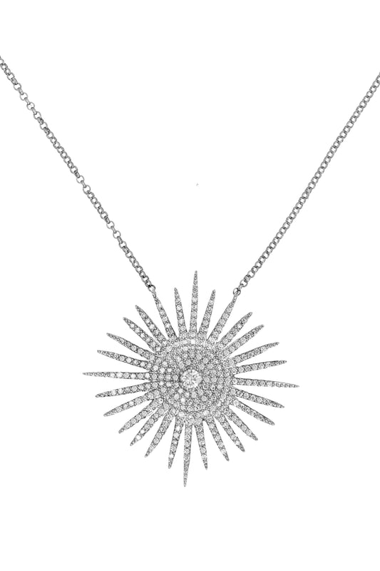14k White Gold Diamond Starburst Necklace