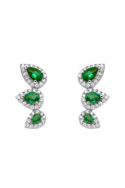 14k White Gold Diamond Emerald Crawler Earrings