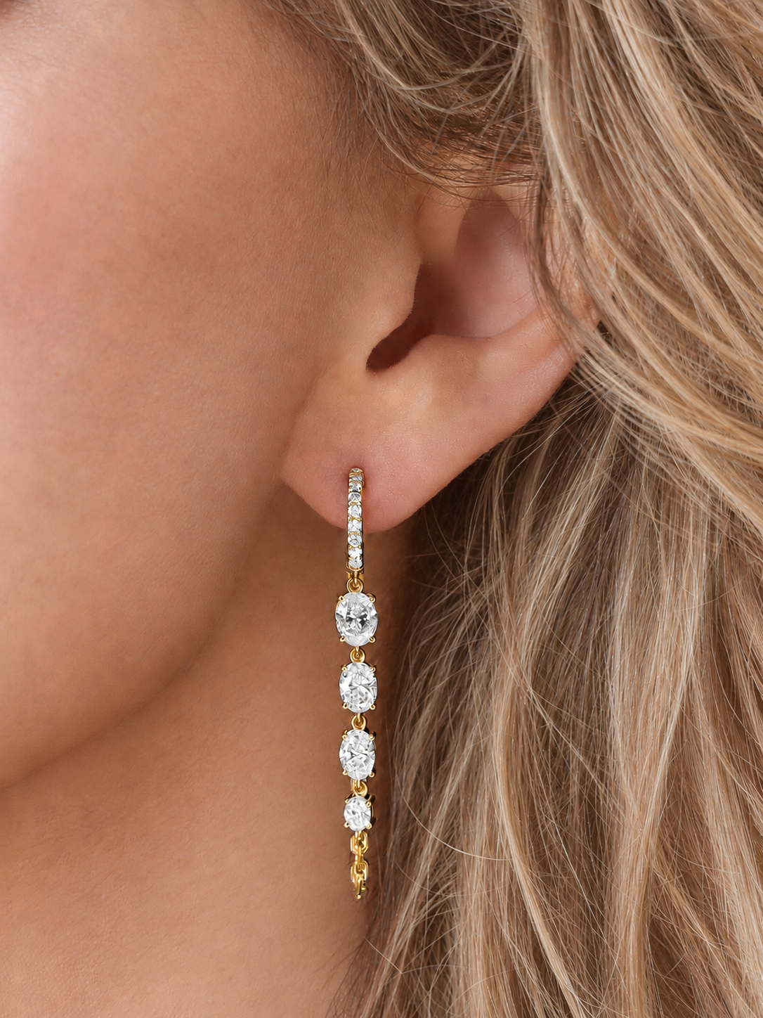 14k Yellow Gold Lab Diamond Chain Huggie Earrings