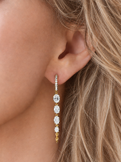 14k Yellow Gold Lab Diamond Chain Huggie Earrings