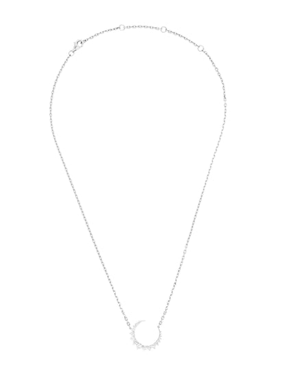 14k White Gold Diamond Half Moon Necklace