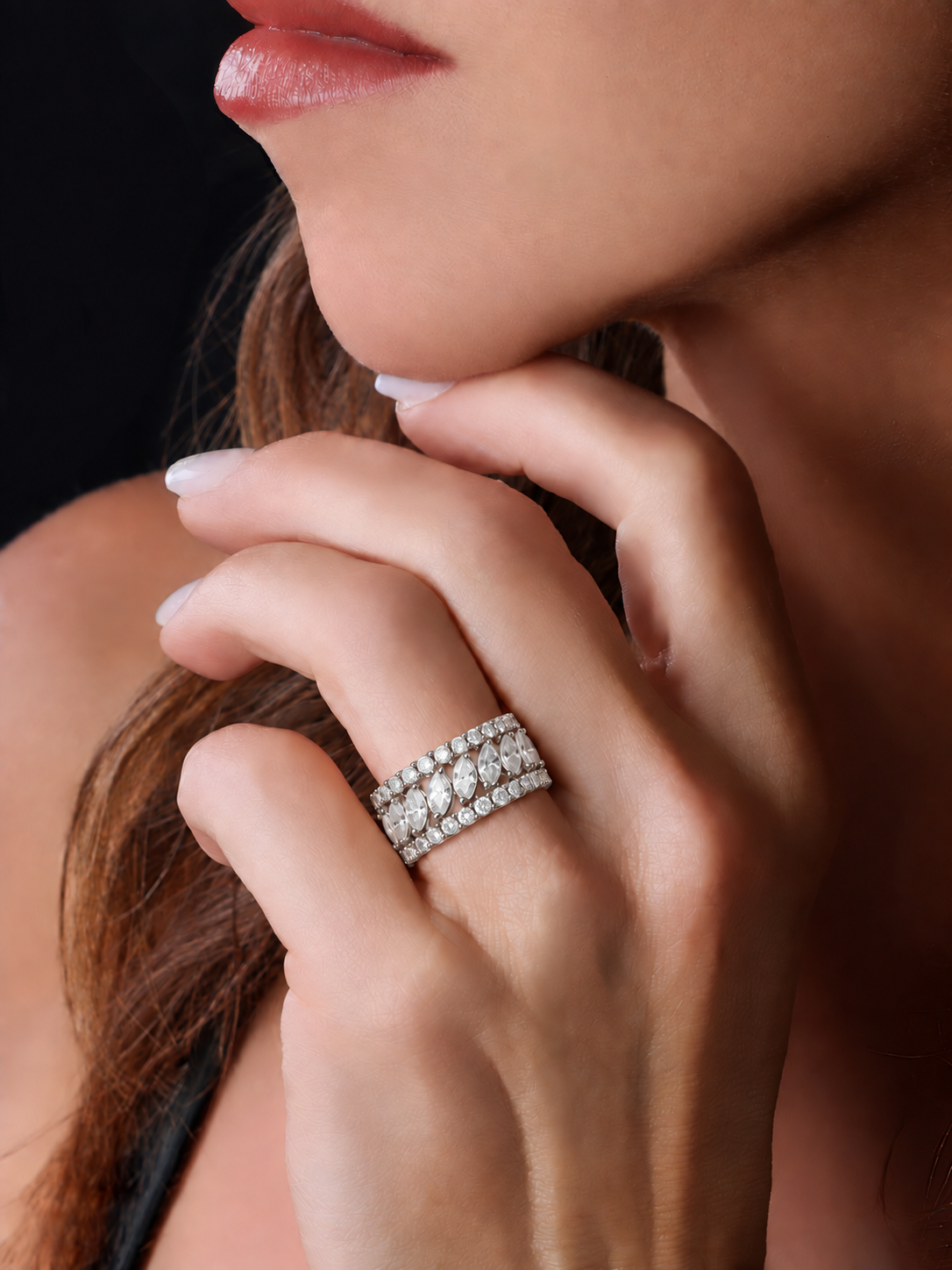 14k White Gold Diamond Triple Band Ring