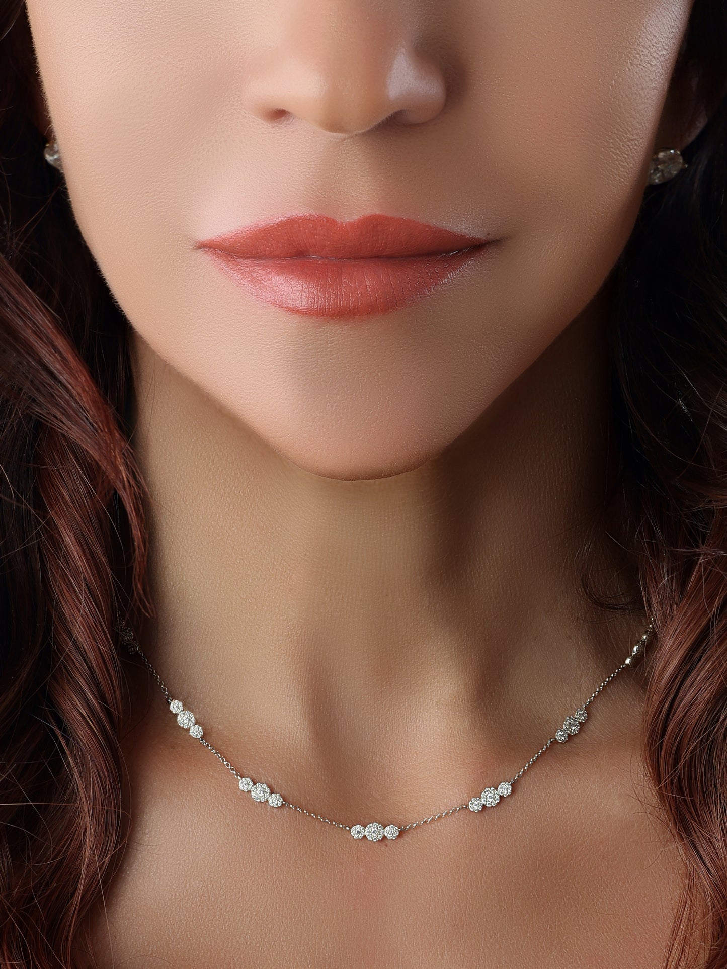 14k White Gold Diamond Triple Pave Necklace