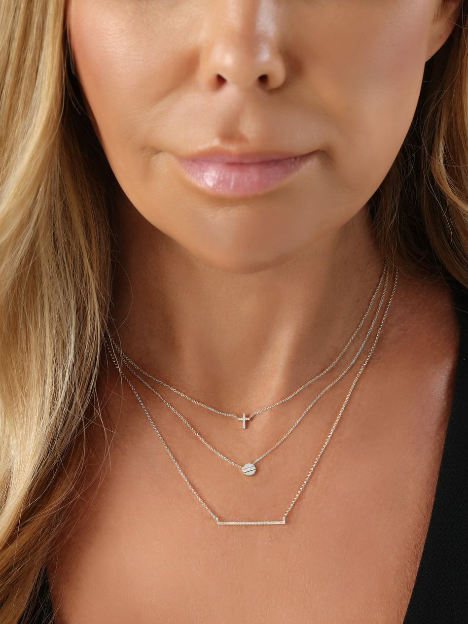 14k White Gold Diamond Mini Cross Necklace