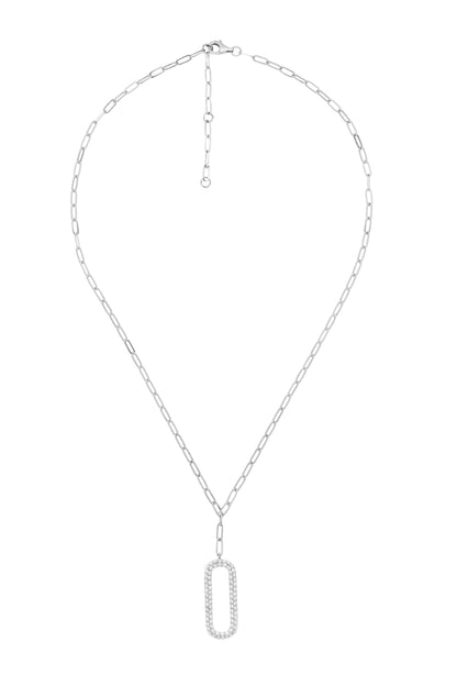14k White Gold Diamond Drop Paperclip Necklace