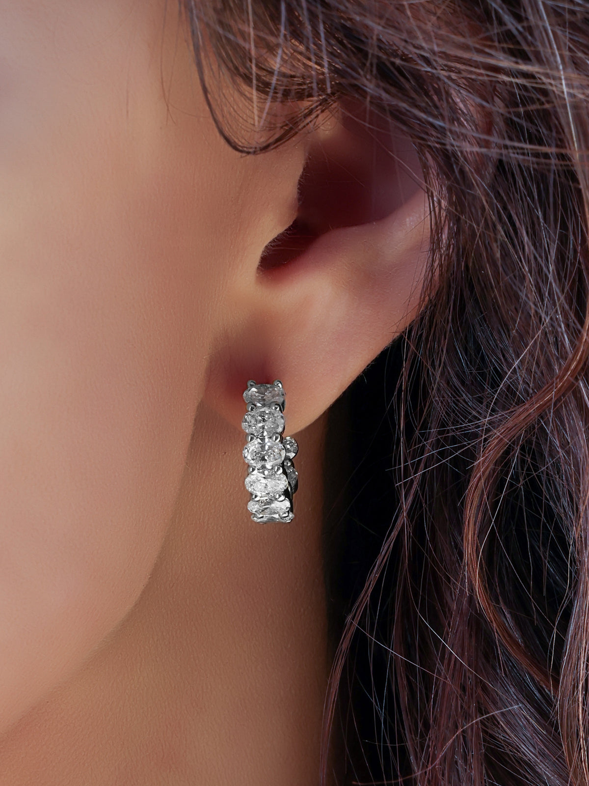 14k White Gold Lab Diamond Hoop Earrings
