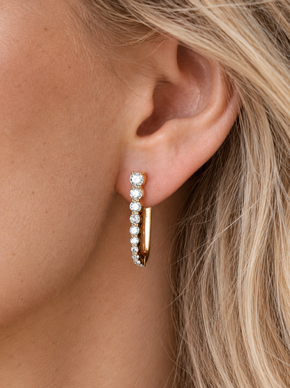 14k Yellow Gold Lab Diamond Graduated Paperclip Hoop Earrings