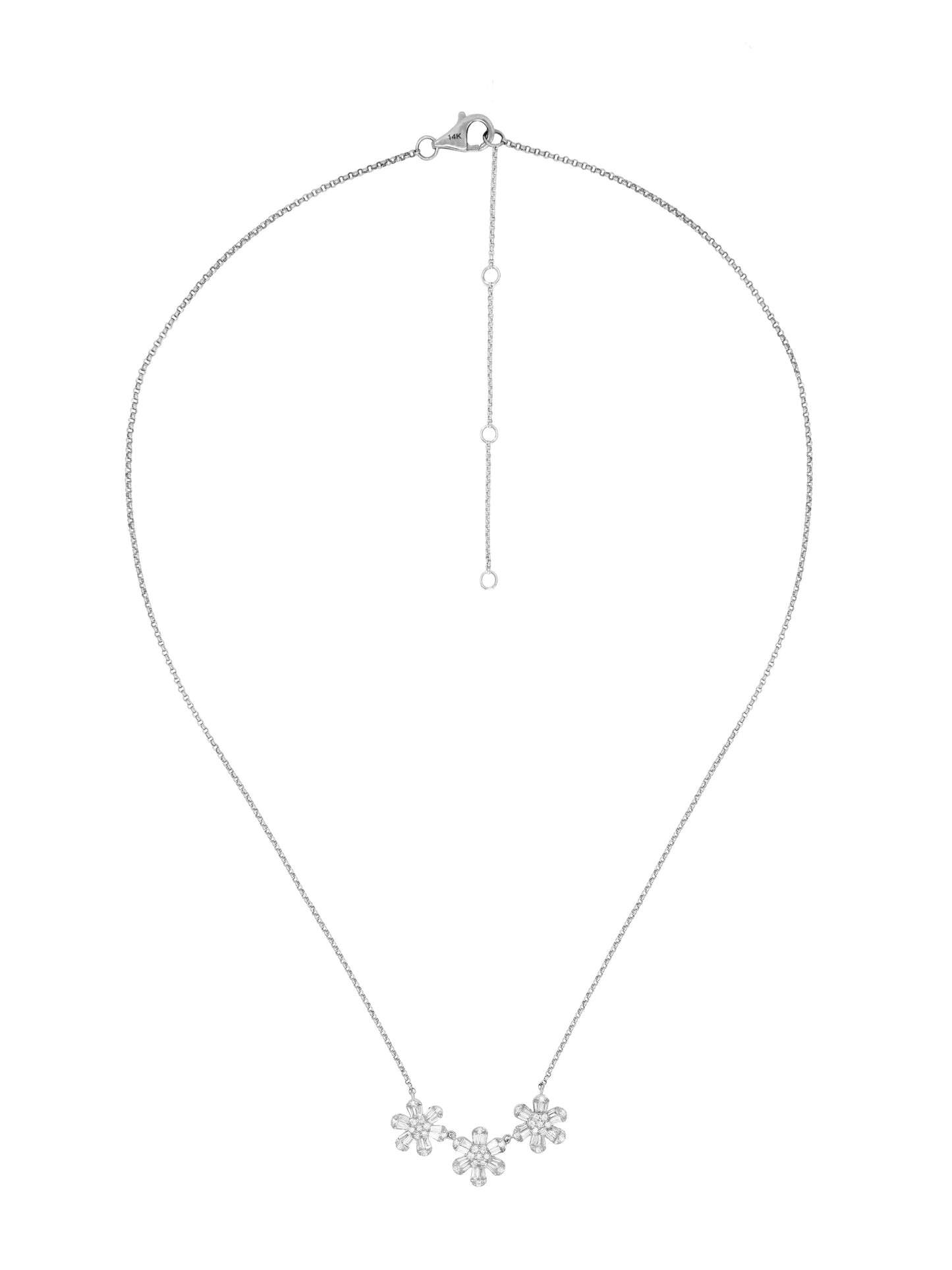 14k White Gold Diamond Baguette Daisy Necklace