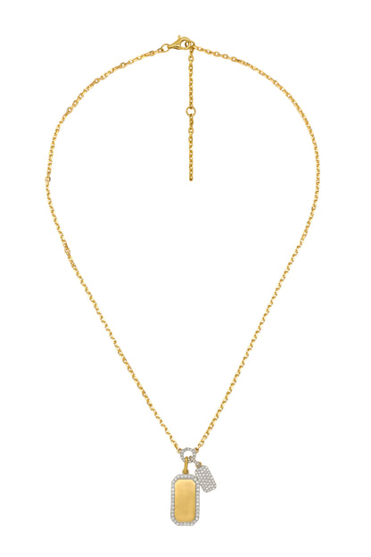 14k Yellow Gold Diamond Double Dog Tag Necklace