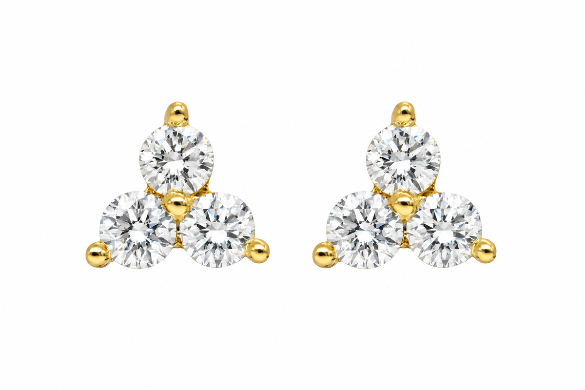 14k Yellow Gold Diamond Triangle Cluster Earrings