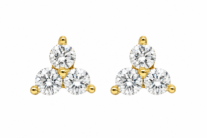14k Yellow Gold Diamond Triangle Cluster Earrings