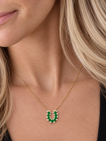 14k Yellow Gold Diamond/Emerald Lucky Horseshoe Necklace