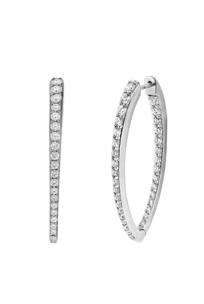 14k White Gold Lab Diamond Large V Hoop Earrings