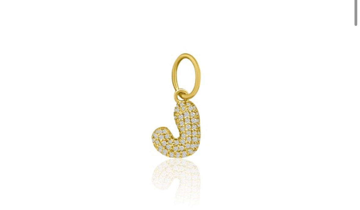 14k Yellow Gold Diamond Bubble Letter Charm