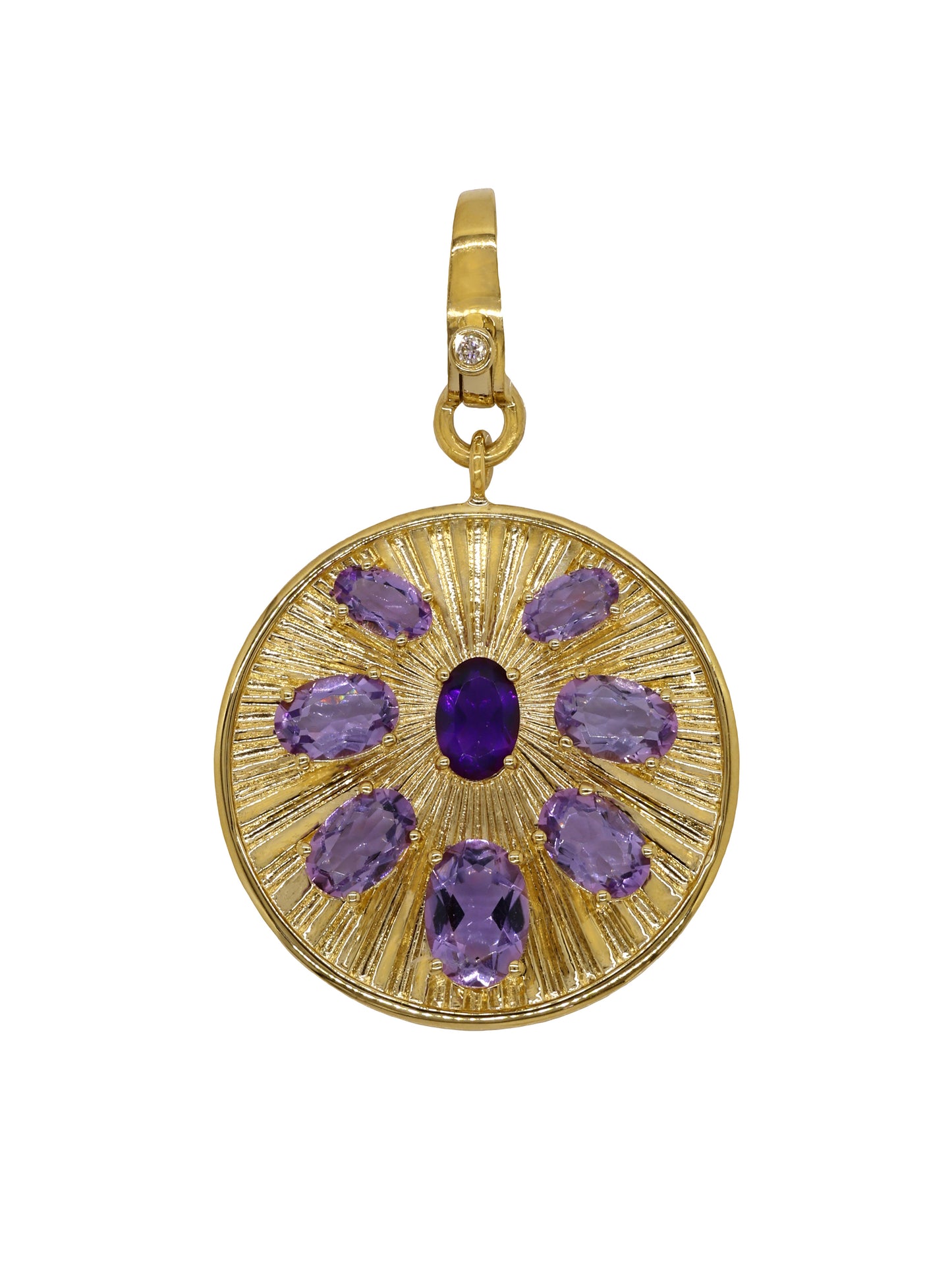 14k Yellow Gold Amethyst Coin Lobster Clasp Charm