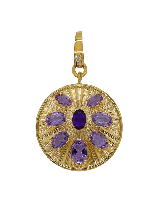 14k Yellow Gold Amethyst Coin Lobster Clasp Charm