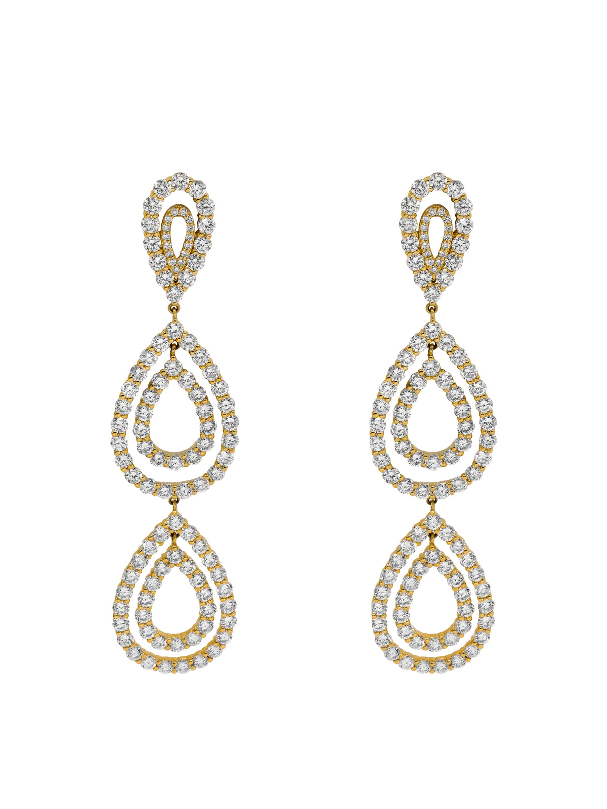 14k Yellow Gold Lab Diamond Multi Tear Drop Earrings
