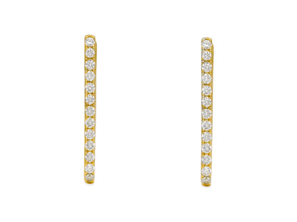 14k Yellow Gold Diamond Paperclip Hoop Earrings