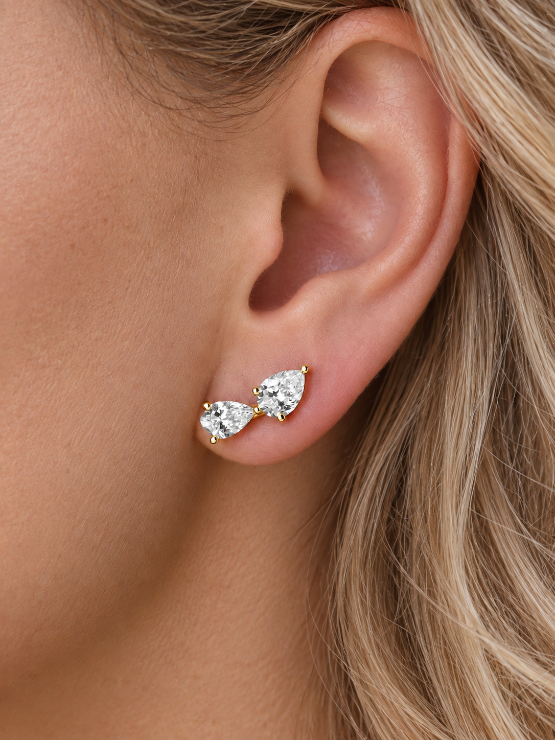 14k Yellow Gold Lab Diamond Multi Tear Crawler Earrings