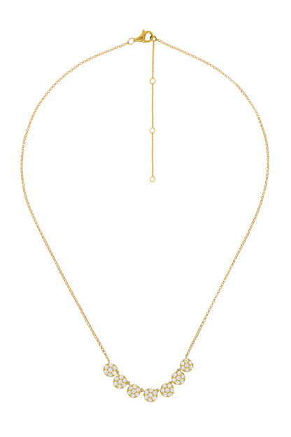 14k Yellow Gold Diamond Seven Round Cluster Necklace