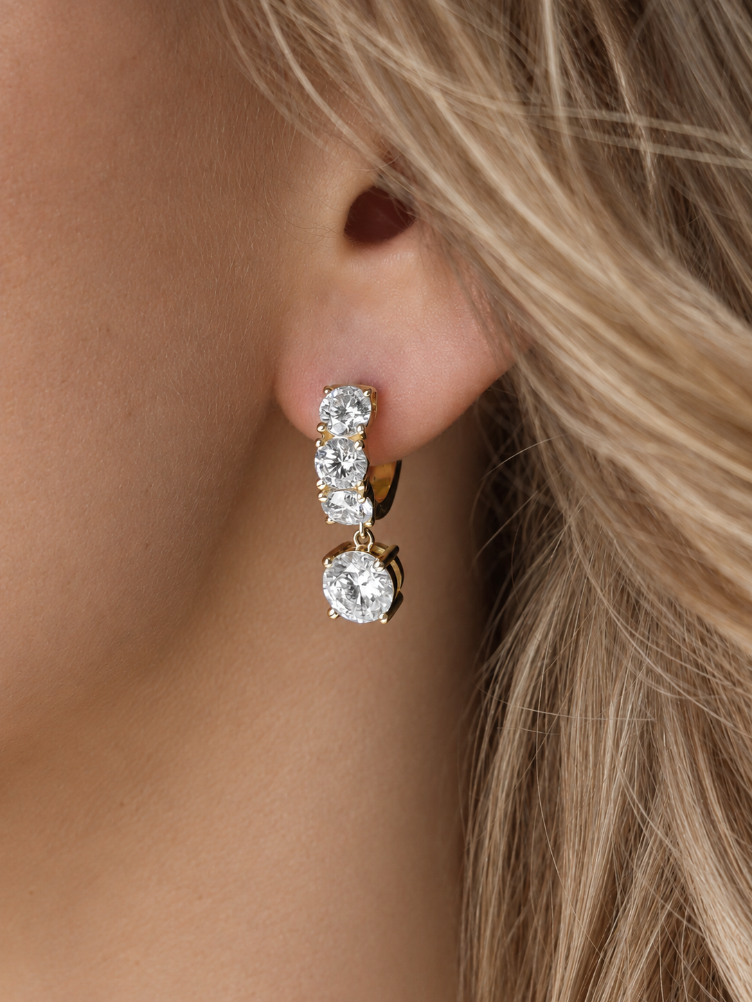 14k Yellow Gold Lab Diamond Large Huggie Drop Earrings