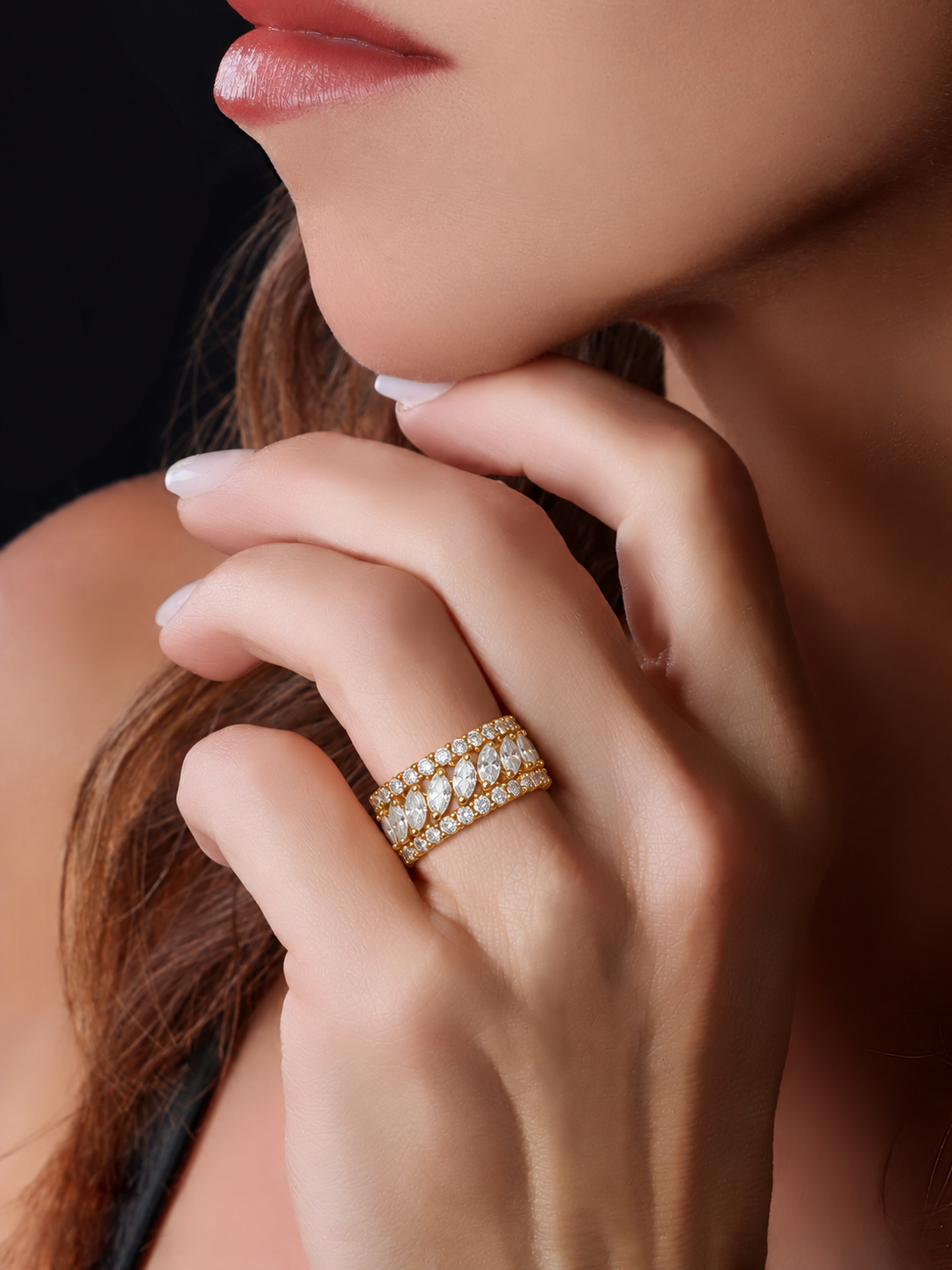 14k Yellow Gold Diamond Triple Band Ring