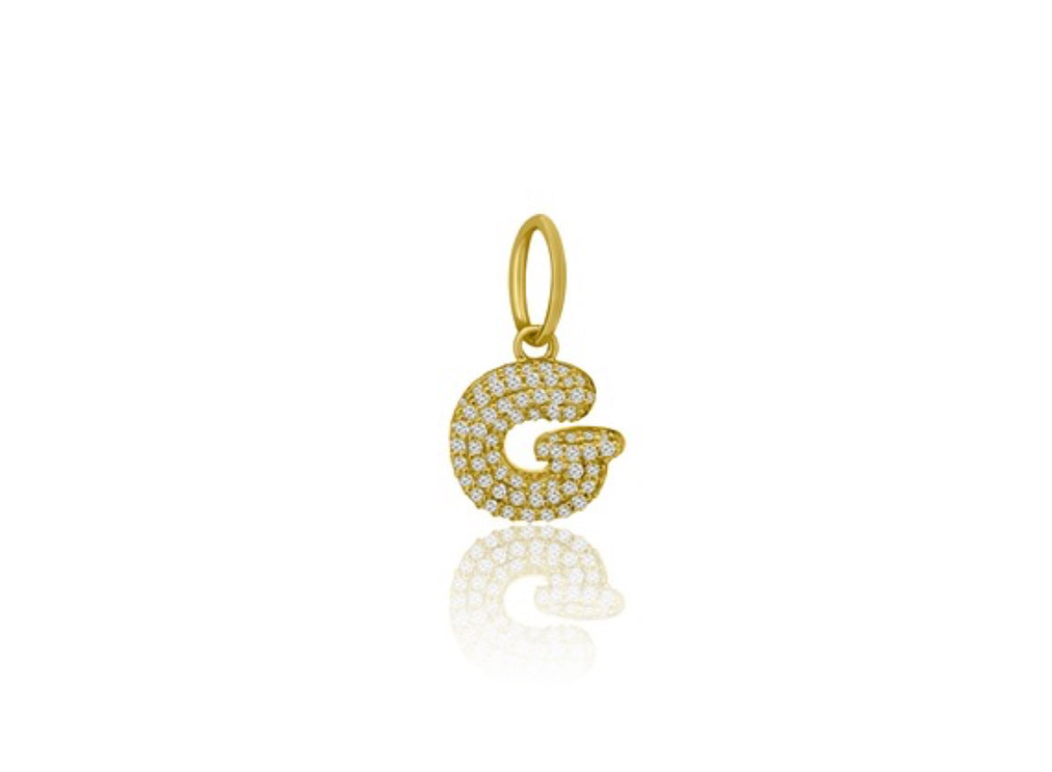 14k Yellow Gold Diamond Bubble Letter Charm