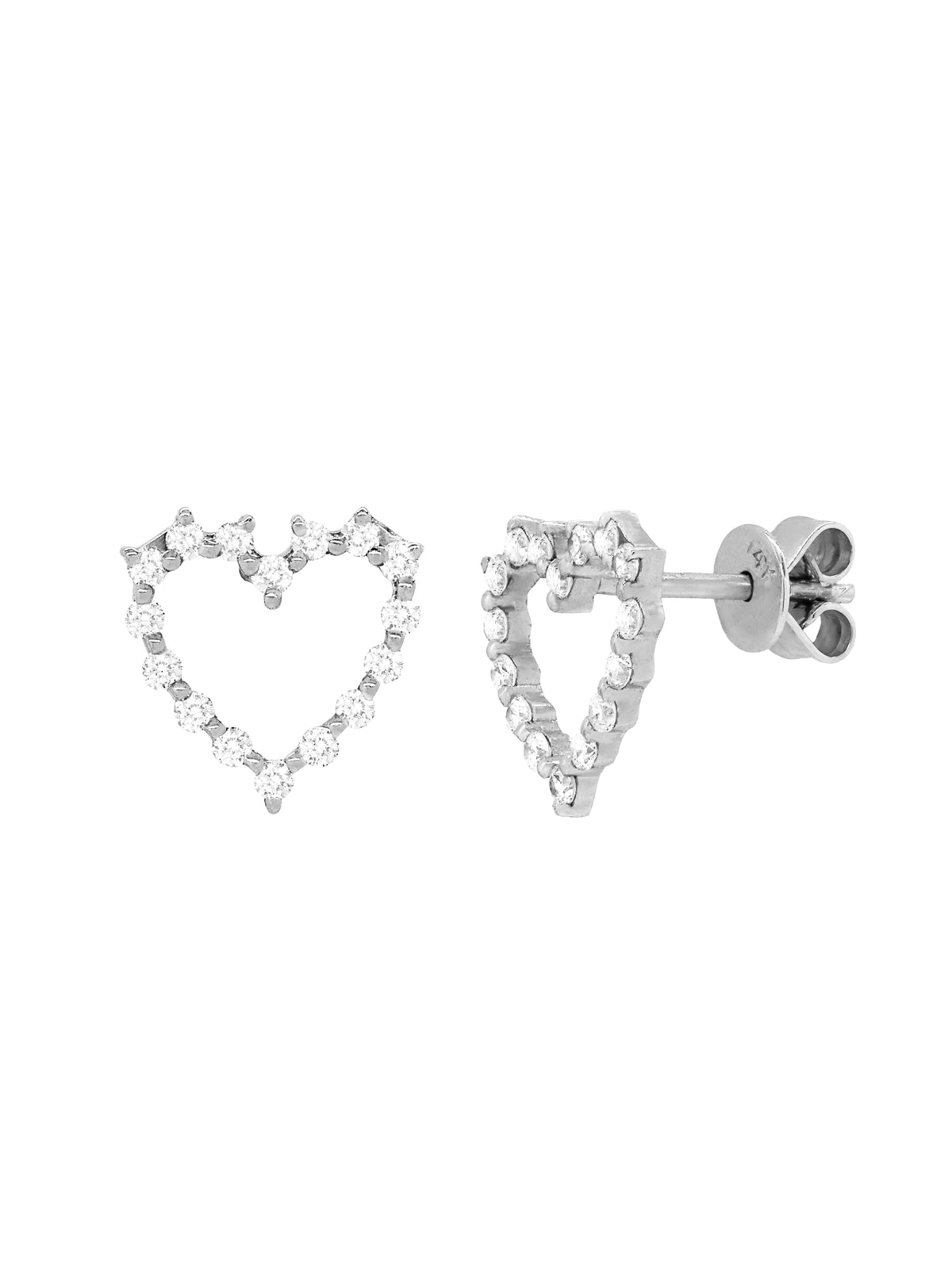 14k White Gold Lab Diamond Open Heart Earrings