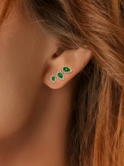 14k Yellow Gold Diamond Emerald Crawler Earrings