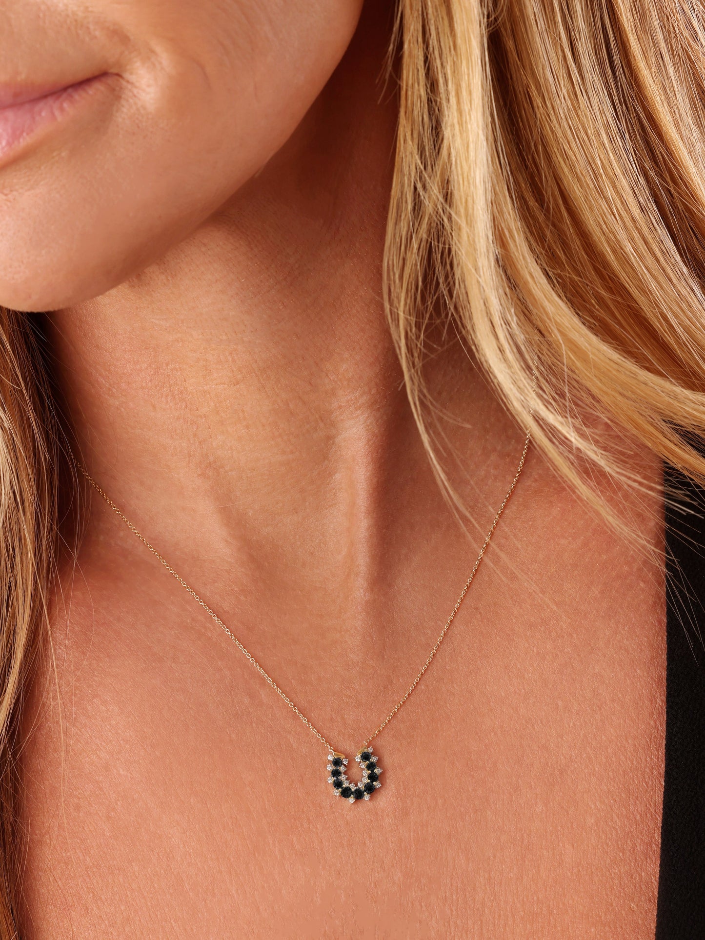 14k Yellow Gold Black Diamond/Lucky Horseshoe Necklace