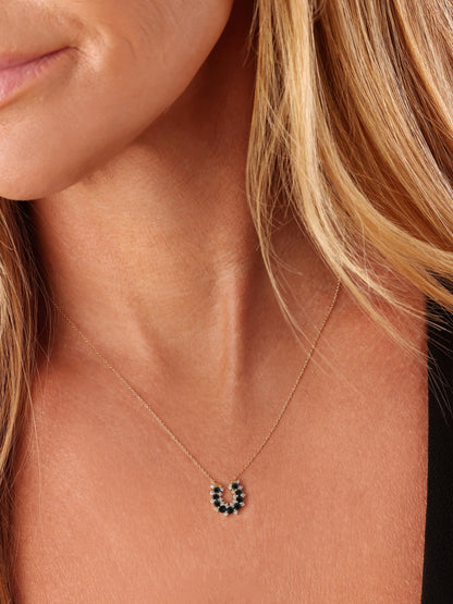 14k Yellow Gold Black Diamond/Lucky Horseshoe Necklace