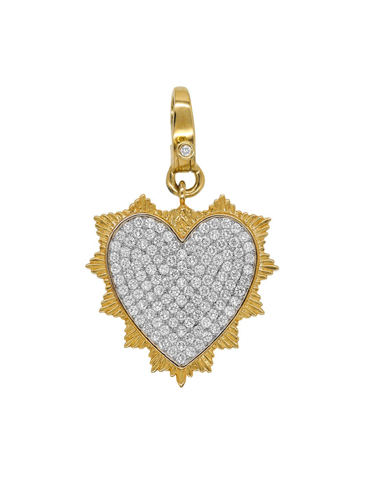14k Yellow Gold Diamond Sacred Heart Lobster Clasp Charm