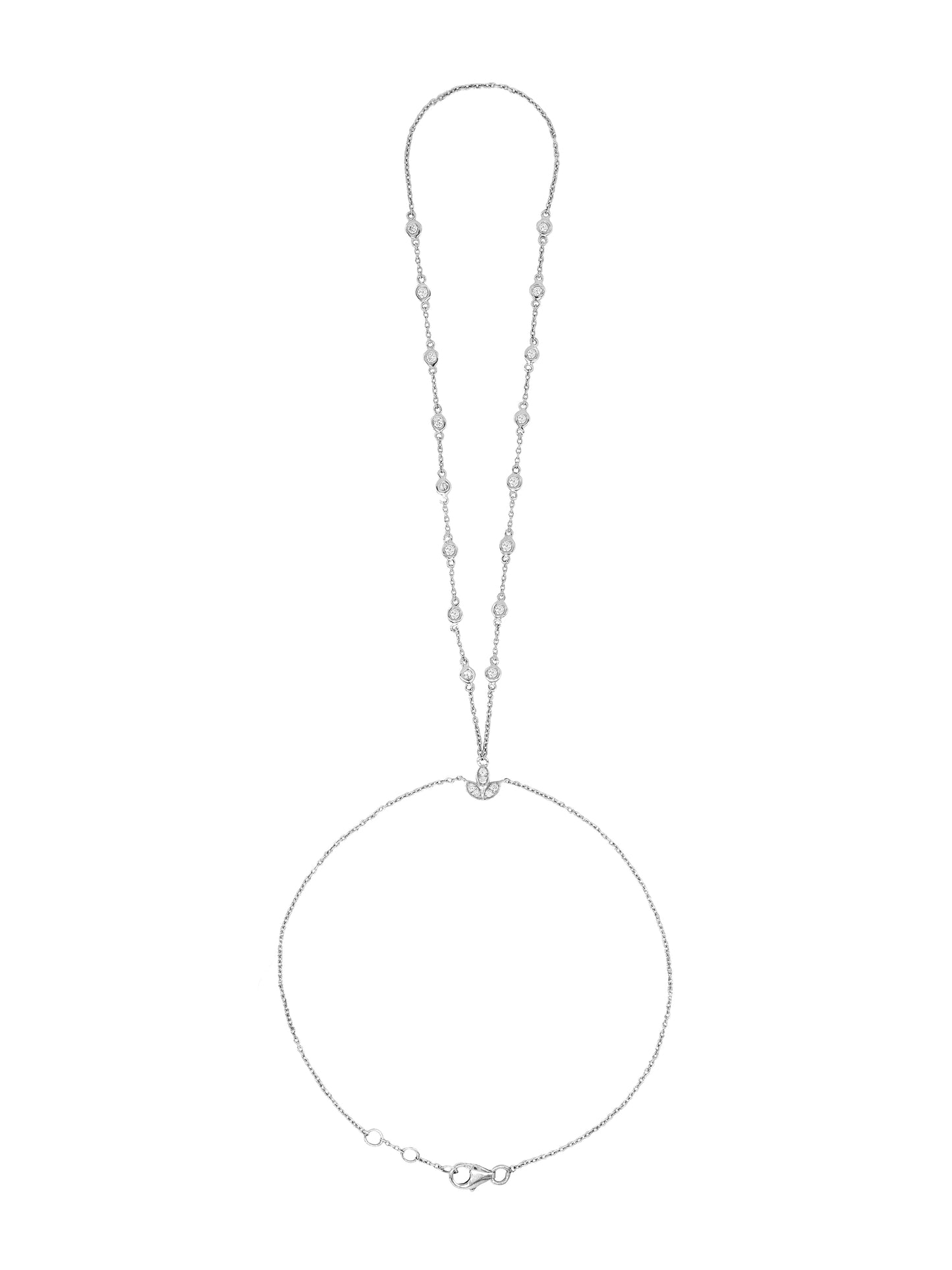 14k White Gold Diamond Bezel Hand Chain