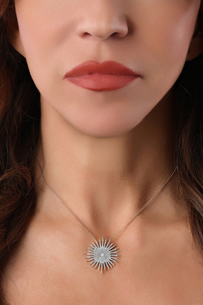 14k White Gold Diamond Starburst Necklace