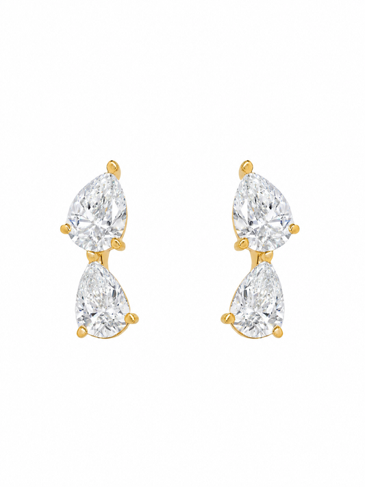 14k Yellow Gold Lab Diamond Multi Tear Crawler Earrings