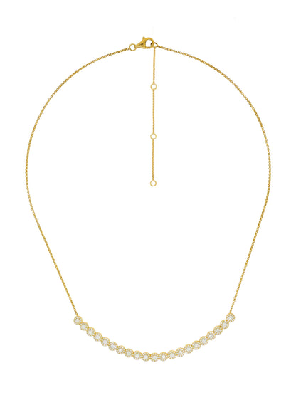 14k Yellow Gold Diamond Curved Halo Bar Necklace